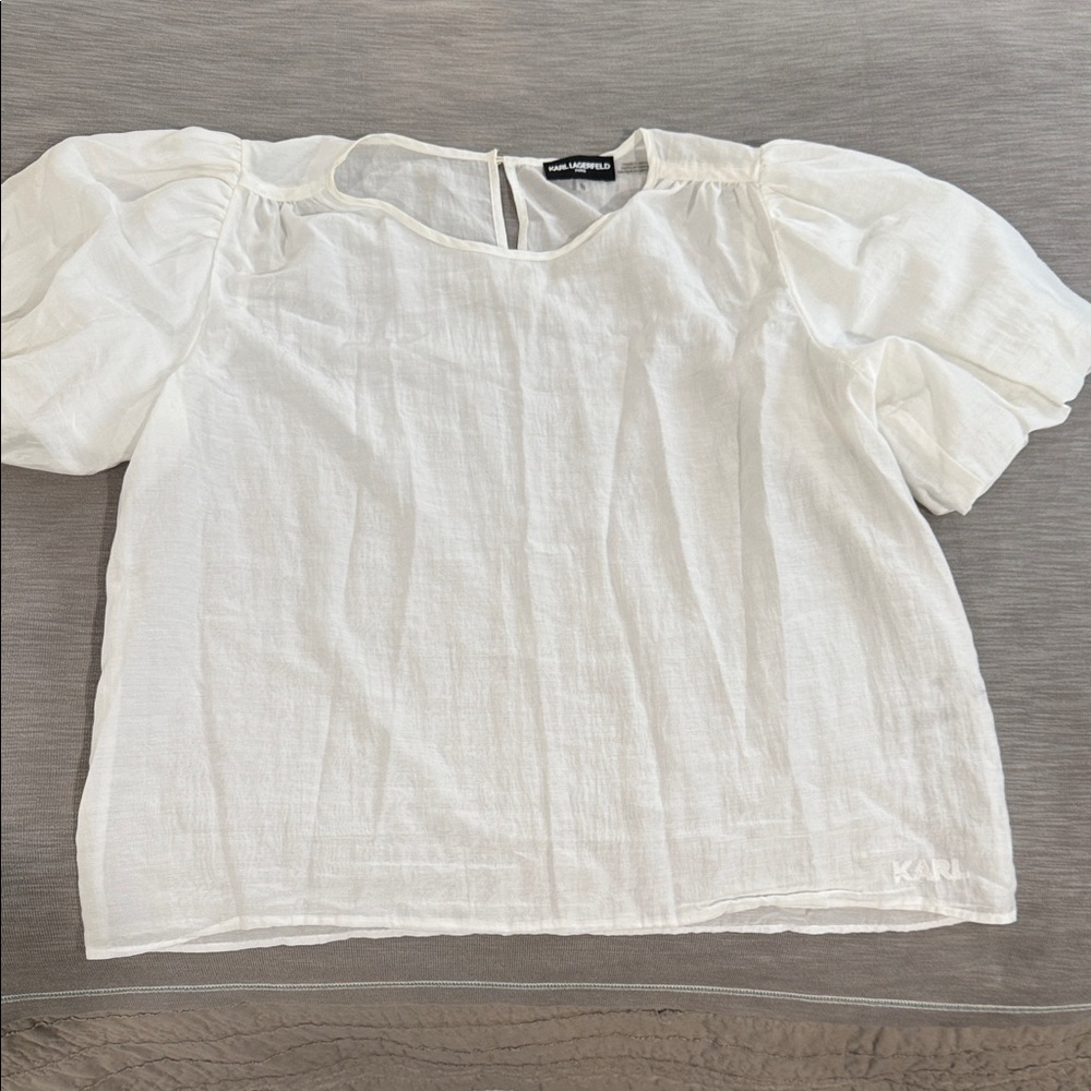 Karl Lagerfeld Paris White Puff Sleeve Blouse